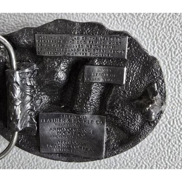 VTG Siskiyou Ornate Wolf Pack Belt Buckle & Belt 1981 Bergamot Brass Works 34" - Picture 7 of 10